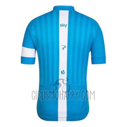Sky Cycling Jersey Bib Short 2016 Short Sleeve Blue and White